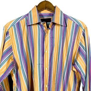 Dragonfly Rock N Roll Vision Button Up Stripe Dress Shirt Long Sleeve - L